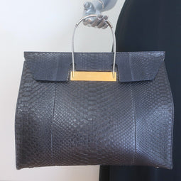 Balenciaga Large Cable Flap Shopper Tote Black Snakeskin 