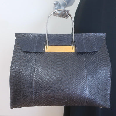 Balenciaga Large Cable Flap Shopper Tote Black Snakeskin 