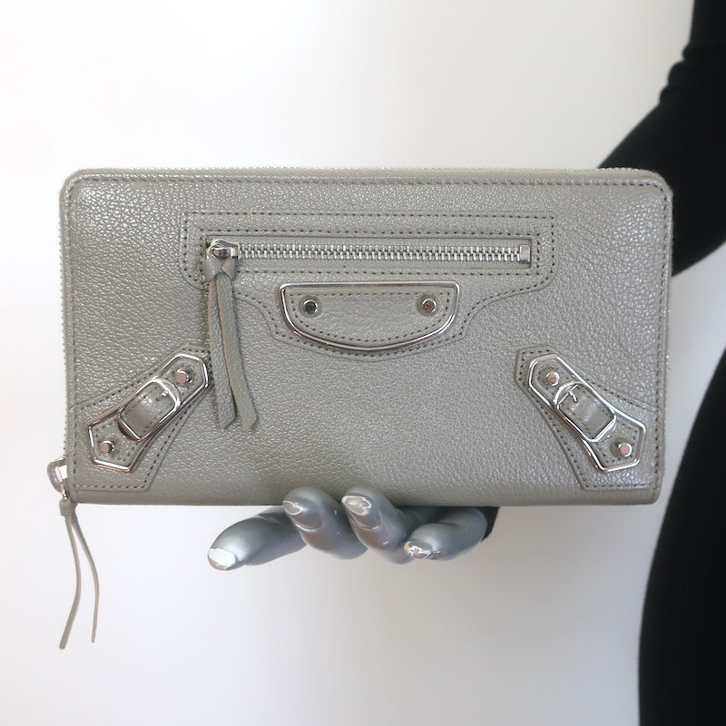 Balenciaga Metallic Edge Continental Zip Around Wallet 