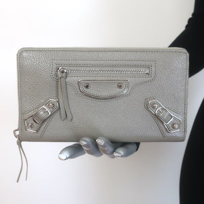 Balenciaga Metallic Edge Continental Zip Around Wallet 
