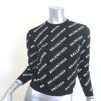 Balenciaga Mini Logo Cropped Sweater Black Cotton Size Small NEW