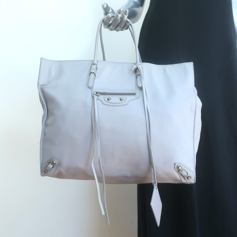 Balenciaga Papier A4 Large Tote Bag Light Blue Leather