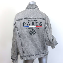 Balenciaga Paris Flag Embroidered Denim Jacket Gray 