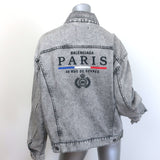 Balenciaga Paris Flag Embroidered Denim Jacket Gray 