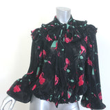 Balenciaga Pleated Pussy Bow Blouse Black Floral Print 