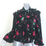 Balenciaga Pleated Pussy Bow Blouse Black Floral Print Size 36 Long Sleeve Top