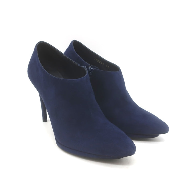 Balenciaga Pointed Toe Platform Booties Navy Suede 