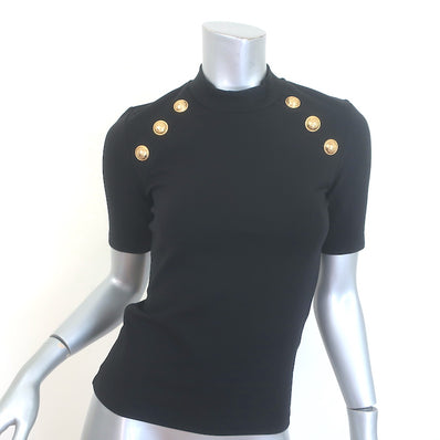 Balmain 6 Button Raglan T-Shirt Black Stretch Jersey Size Small NEW