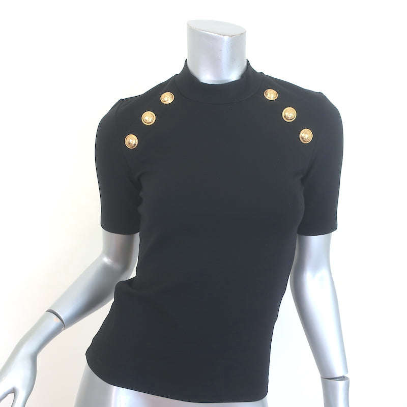 Balmain 6 Button Raglan T-Shirt Black Stretch Jersey Size Small NEW