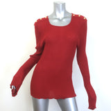 Balmain Button-Embellished Ribbed Knit Sweater Red 