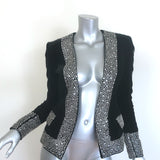 Balmain Crystal-Embellished Velvet Blazer Black Size 34 V-Neck Jacket