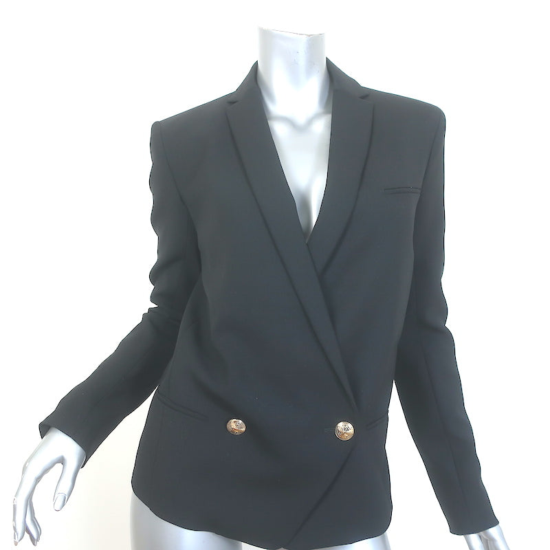 Balmain Double Breasted Blazer Jacket Black Stretch Wool Size 38