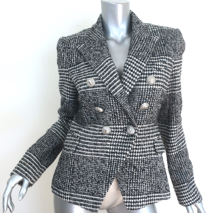 Balmain Houndstooth Tweed Double Breasted Blazer Black/White Size 38