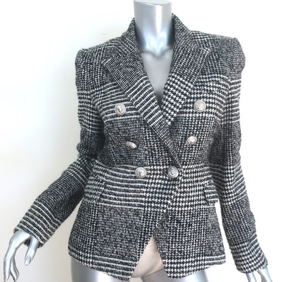 Balmain Houndstooth Tweed Double Breasted Blazer Black/White Size 38