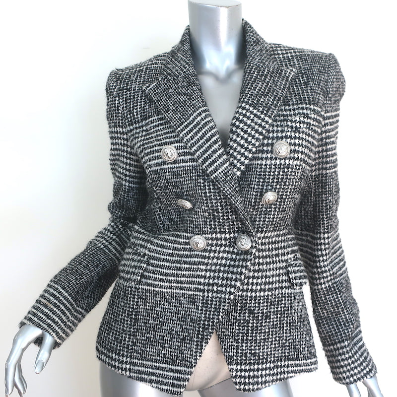 Balmain Houndstooth Tweed Double Breasted Blazer Black/White Size 38