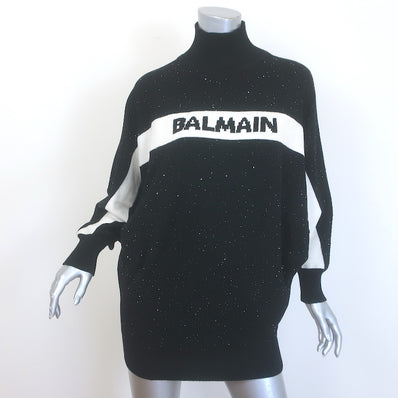 Balmain Kids Sequined Logo Sweater Dress Black