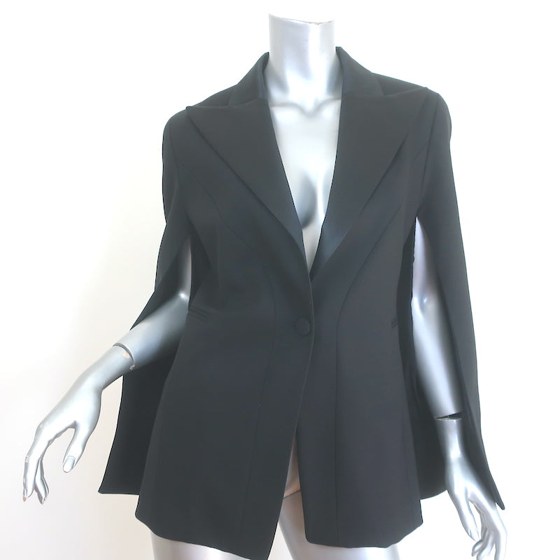 Balmain Satin-Lapel Cape Blazer Black Stretch Wool Size 42 One-Button Jacket
