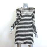 Balmain Sequined Striped Long Sleeve Mini Dress Black/Cream Size 40 NEW