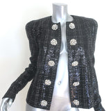 Balmain Sequined Tweed Crystal-Embellished Jacket Black Size 38