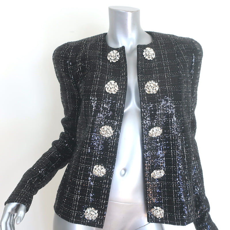 Balmain Sequined Tweed Crystal-Embellished Jacket Black Size 38
