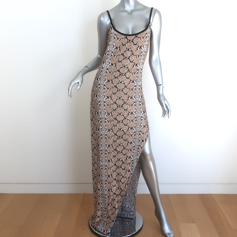 Balmain Snakeskin-Jacquard Sequined Knit Maxi Dress Gold Size 42 NEW