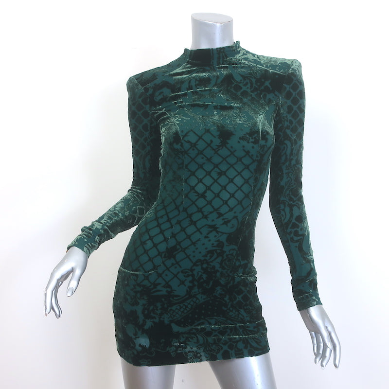 Balmain x H&M Velvet Burnout Long Sleeve Mini Dress Emerald Size 2 US 00 Balmain x H&M Velvet Burnout Long Sleeve Mini Dress Emerald Size 2 US 00