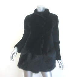Barney's New York Lamb Fur Coat Black Size Small