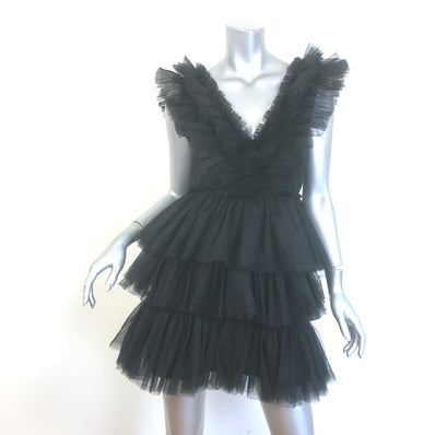 Betsey Johnson Tiered Tulle Mini Dress Black Size Medium
