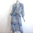 Boteh Belted Midi Robe Dress Blue Printed Crepe Size Medium