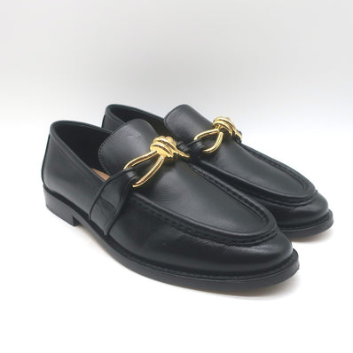 Bottega Veneta Astaire Knot Loafers Black Leather Size 39.5