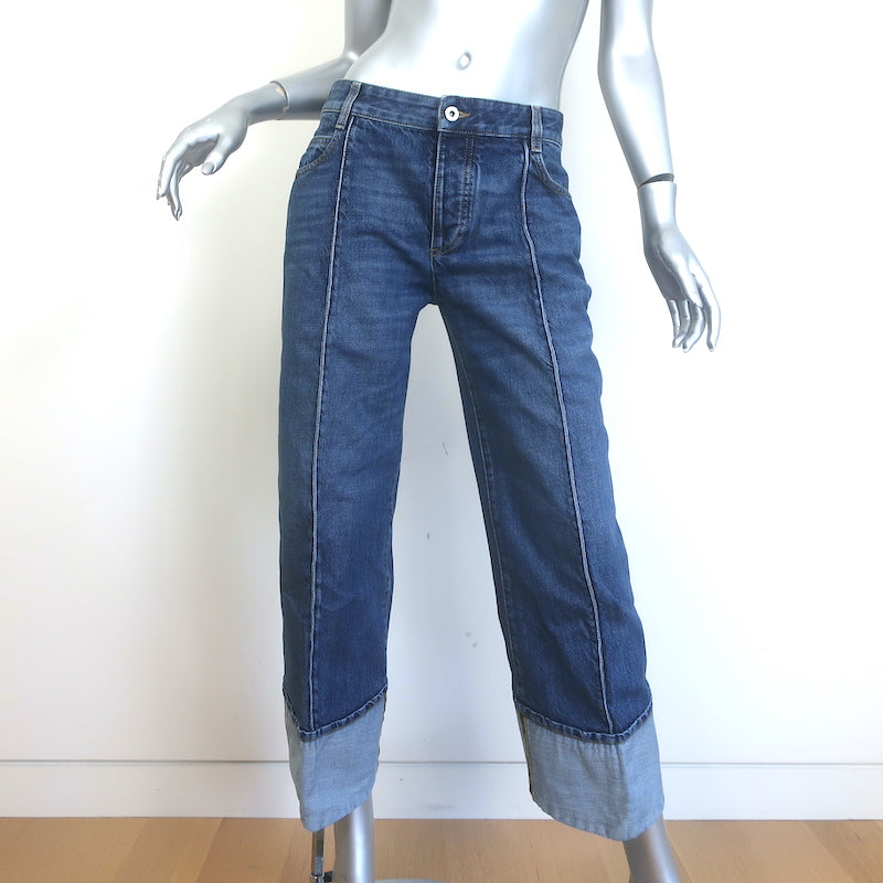 Bottega Veneta Exposed Seam Curved-Leg Jeans Dark Blue Denim Size