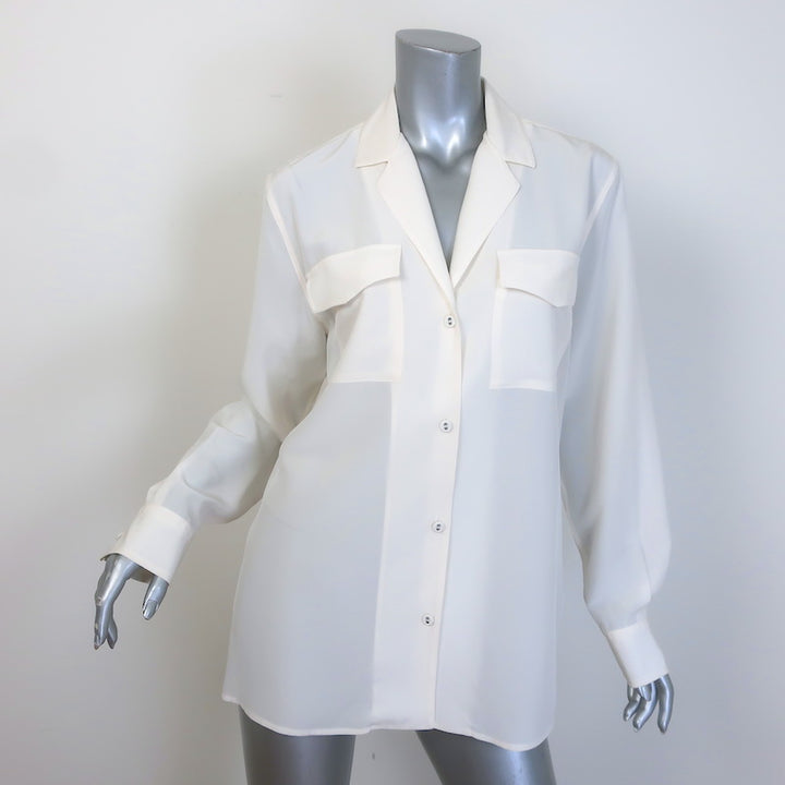 Bottega Veneta Flap Pocket Button Down Blouse Cream Silk 