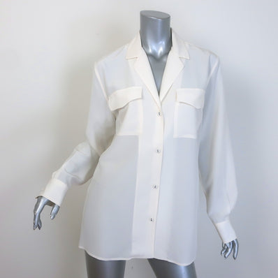 Bottega Veneta Flap Pocket Button Down Blouse Cream Silk 
