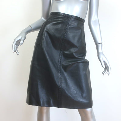 Bottega Veneta Intrecciato-Trimmed Leather Skirt Black Size 42