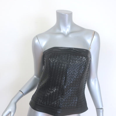 Bottega Veneta Intrecciato Leather Strapless Top Black Size 42