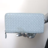 Bottega Veneta Intrecciato Zip Around Wallet Light Blue Leather