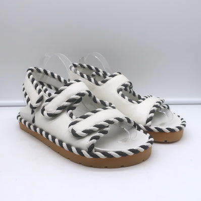 Authentic Bottega Veneta Jack two-tone dad sandals in white and black leather, pre-owned, gently worn