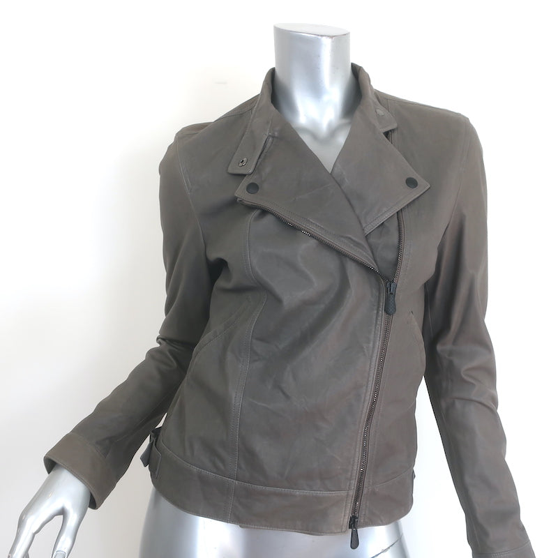 Bottega Veneta Leather Biker Jacket Gray Size 42