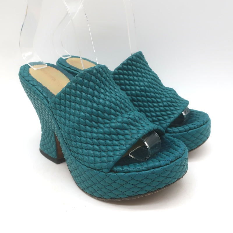 Bottega Veneta Quilted Leather Platform Mules Teal 