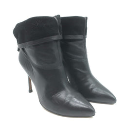 Brian Atwood Foldover Pointed Toe Booties Black Leather 