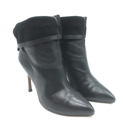 Brian Atwood Foldover Pointed Toe Booties Black Leather 