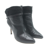 Brian Atwood Foldover Pointed Toe Booties Black Leather 