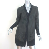 Brogden Leather Button-Front Jacket Black Stretch Cotton Jersey Size 46/Large