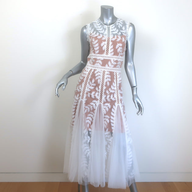 Bronx and Banco Saba Embroidered Mesh Midi Dress White Size Small NEW