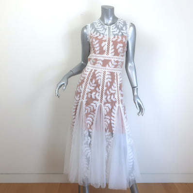 Bronx and Banco Saba Embroidered Mesh Midi Dress White Size Small NEW