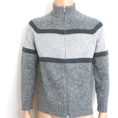 Brunello Cucinelli Colorblock Zip-Up Cardigan Gray Wool-Cashmere Size 46
