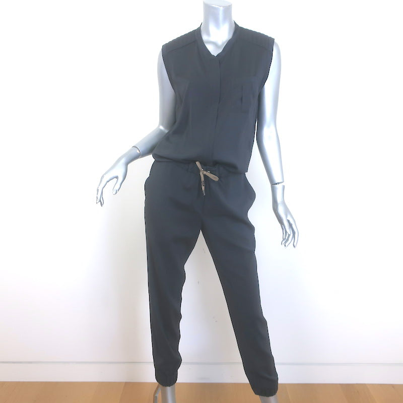 Brunello Cucinelli Drawstring Jumpsuit Charcoal Stretch Silk Size Medium