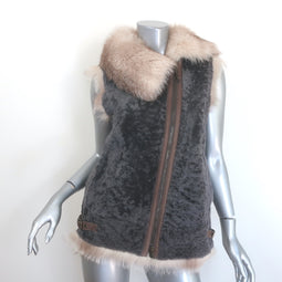 Brunello Cucinelli Fox Fur-Collar Shearling Vest Dark Gray Size 42