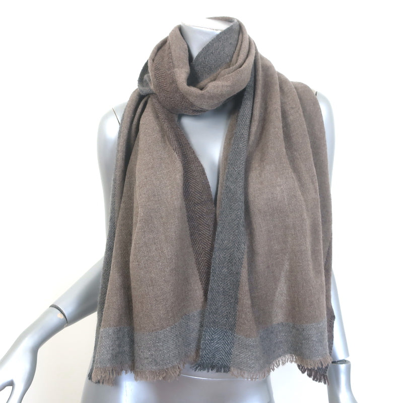 Brunello Cucinelli Fringed Cashmere Colorblock Scarf Brown/Gray