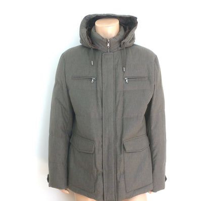 Brunello Cucinelli Hooded Puffer Coat Brown Wool-Cashmere Size Extra Large